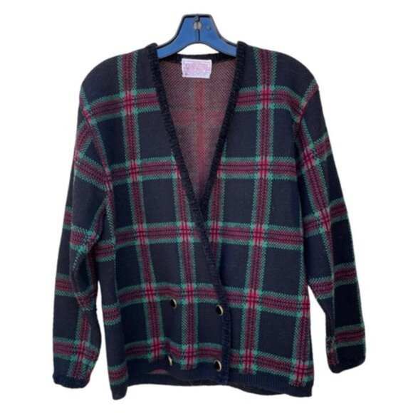 Vintage Pendleton Wool Plaid Double-Breasted Button-Down Cardigan Sz LP - Picture 1 of 7